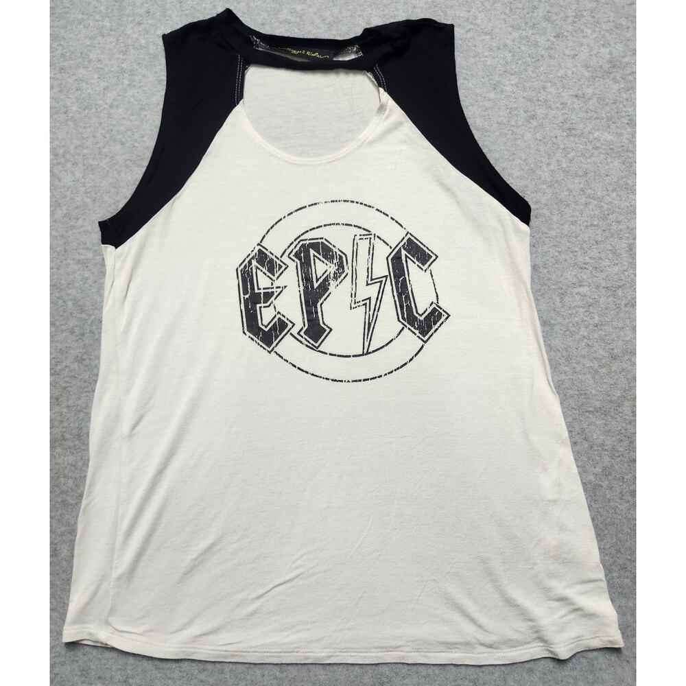 Rags II Riches EPIC Graphic Tank Top Small Black White Sleeveless Tee